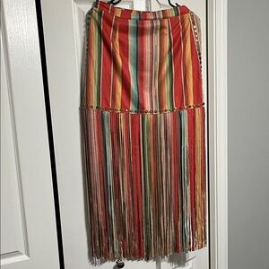 Express Colorful Asymmetrical Fringe Skirt